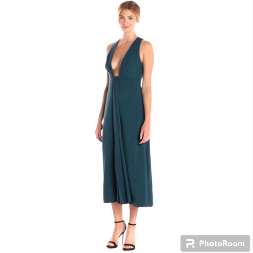 MONIQUE LHUILLIER Plunging Neckline Midi Dress - Picture 3 of 7
